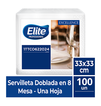 Servilleta Elite Lujo 33 x 33 HS Doblada 1/8 x 100 unds 1TTCO622024