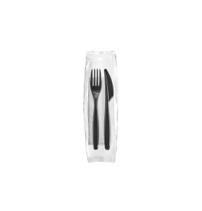 Set Cubiertos Negro Servilleta, Cuchara sopera x500 und