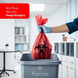 Bolsa de basura Roja marcada Riesgo Biológico 55x70 cm