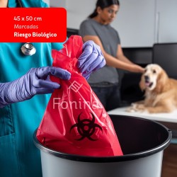 Bolsa basura Roja marcada Riesgo Biológico 45x50 cm