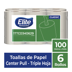 Toalla de manos natural - Elite Rollo - Tripel Hoja - 100 metros - 6 rollos