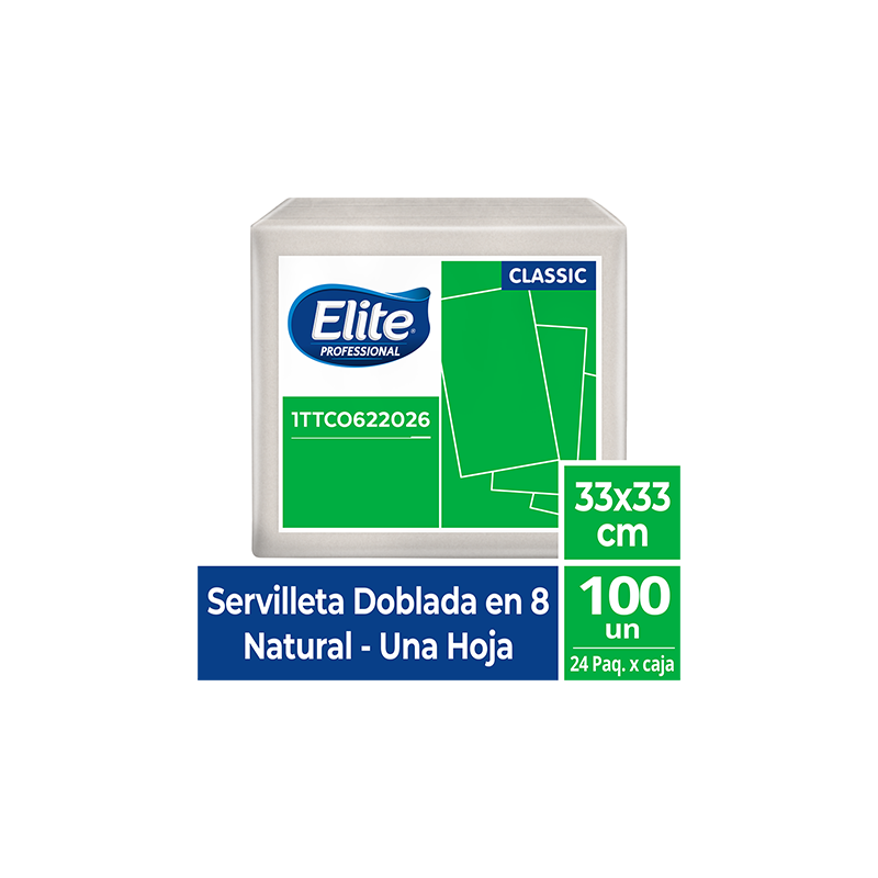 Servilleta Elite Natural Hoja Sencilla Doblada en 8 - 33 x 33 cm