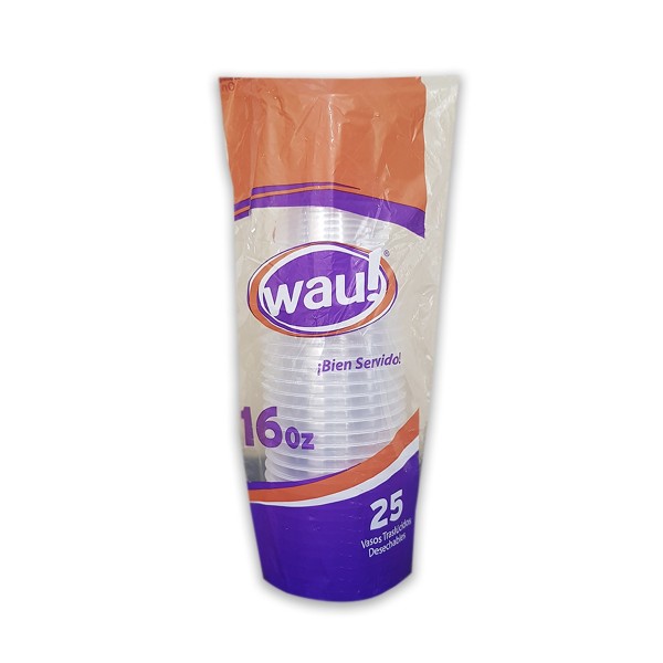 vaso plastico wau! 16 oz paq x 25 und