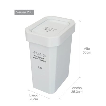 Caneca-papelera estrabins vaiven/26l/blanco-reciclable aprovechable estra