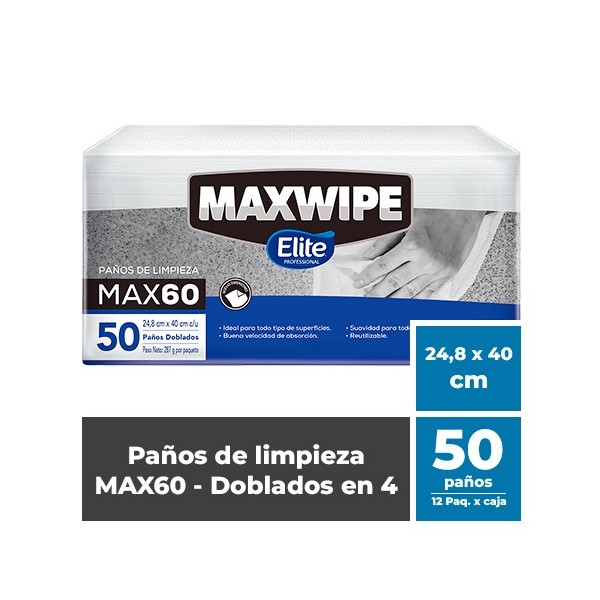 Maxwipe doblado blanco max60 tipo cuatro paq x 50 unds