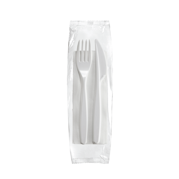 Set cubiertos trio blanco tami -servilleta, tenedor cuchillo y cuchara sopera x und