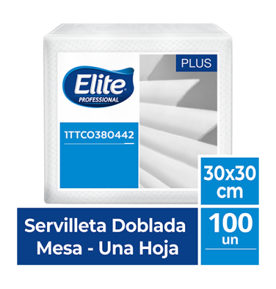 Servilleta Elite Blanca Doblada - 30x30 cm por 100 Unidades