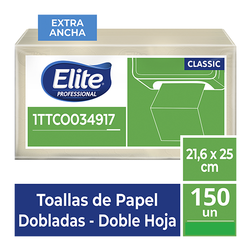 Toalla de manos Elite doblada DH Natural Ancha x 150 und 1TTCO034917
