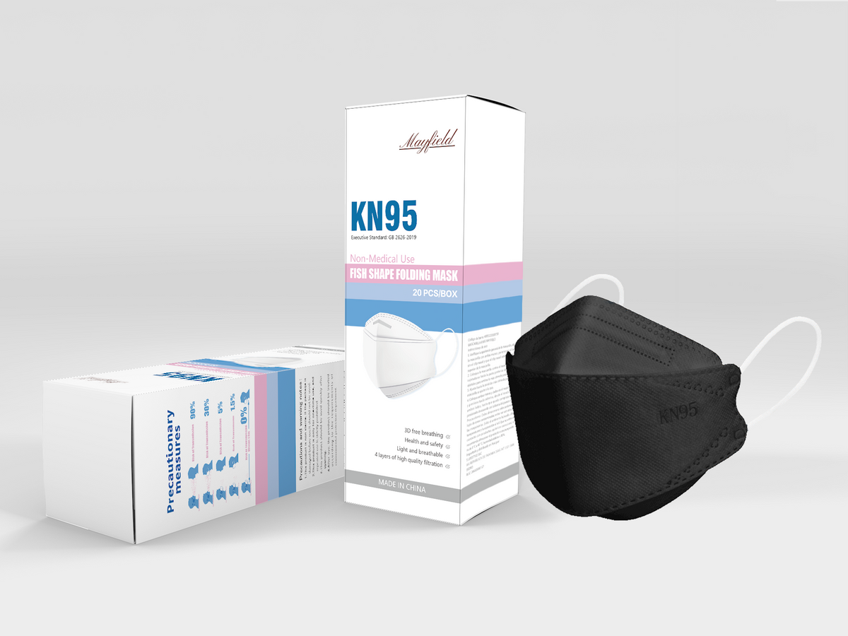 Tapabocas KN95 Negro Tipo Pez Caja x 20 und