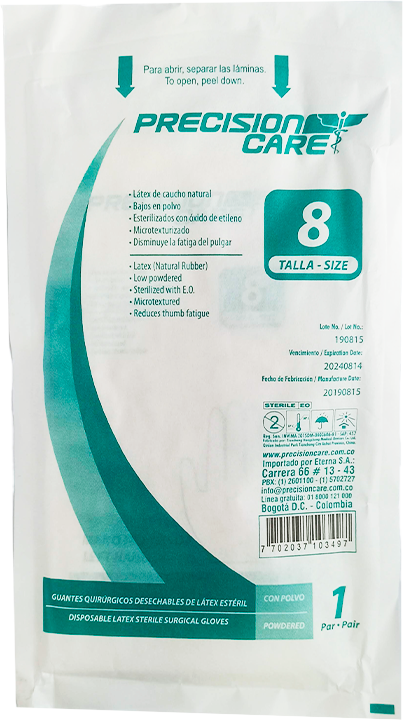 Guante quirúrgico látex esteril T. 8 x 1 par Precision Care