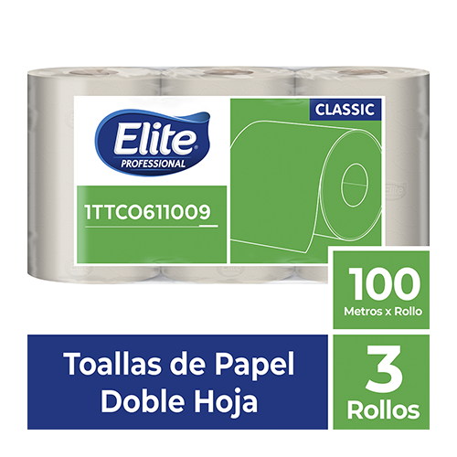 Toalla de papel ELITE Rollo DH Natural x 3 100 mts 1TTCO611009