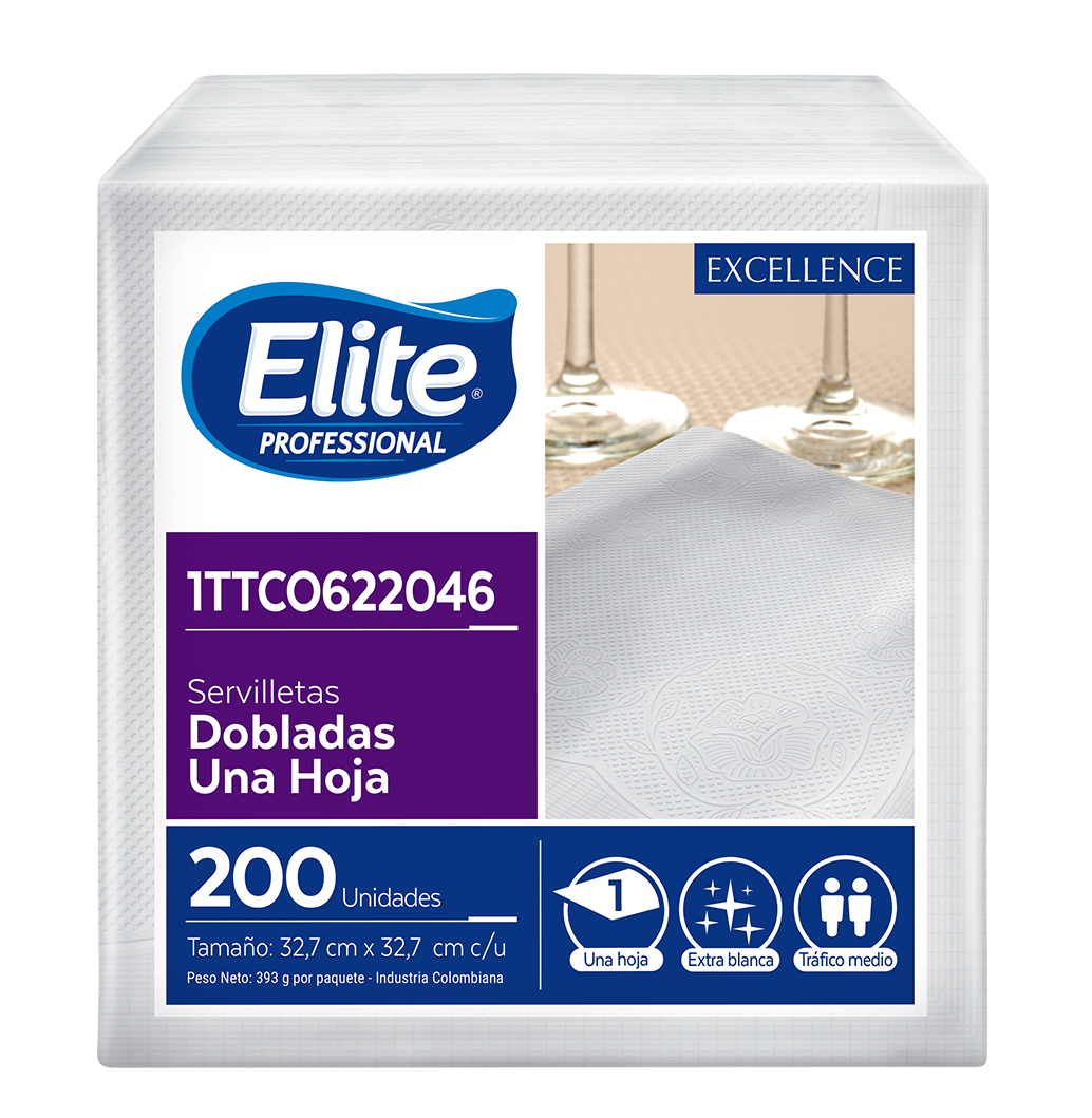 Servilleta Elite Lujo - 33x33cm - 200 unidades - Doblada en 4