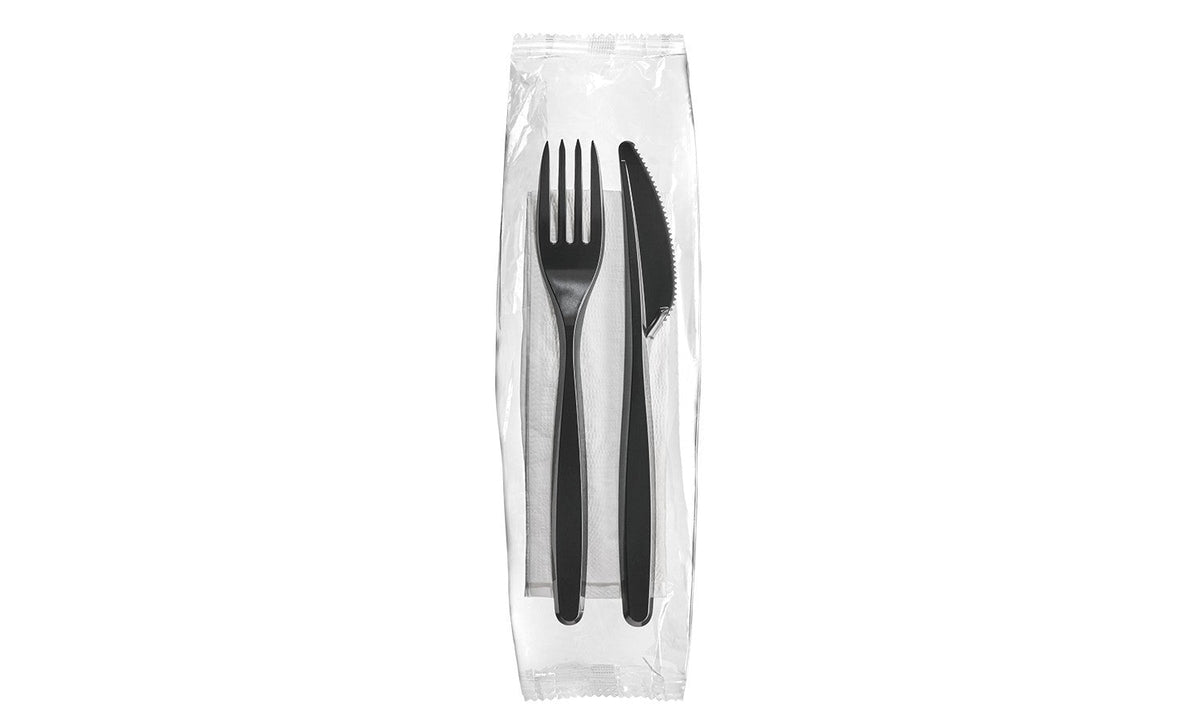 Set Cubiertos Negro Servilleta, Cuchara sopera x500 und