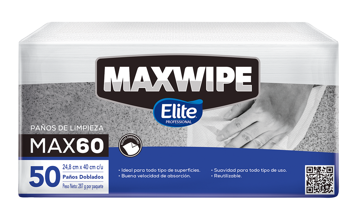 Paños Reutilizables Maxwipe Quaterfold Max 60 - 50 Paños Blanco - Elite Proffesional