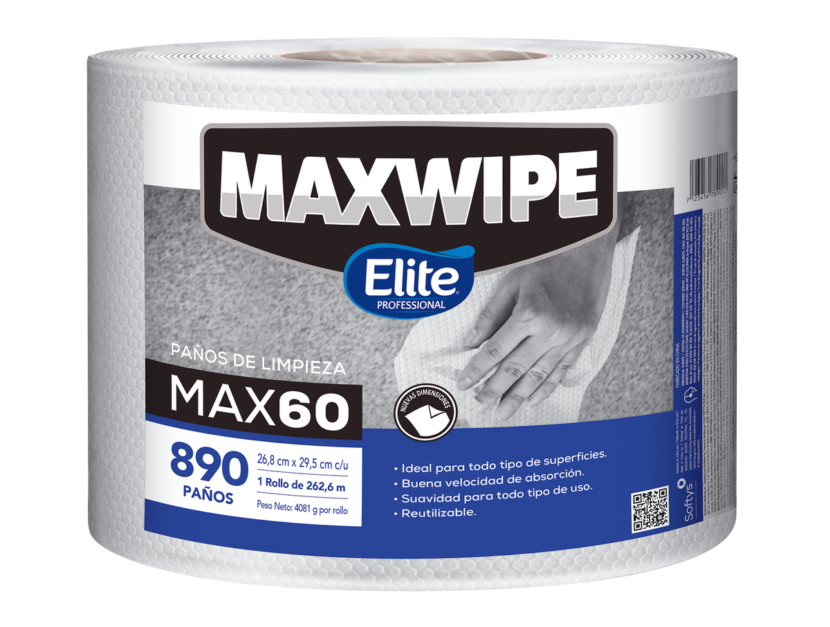 Paños Reutilizables Maxwipe Bobina Max 60 - 890 Paños Blancos - Elite Proffesional