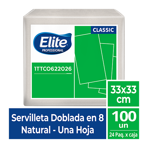 Servilleta Elite Natural Hoja Sencilla Doblada en 8 - 33 x 33 cm