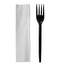 Set cubiertos negro darnel - servilleta y tenedor x 500 und