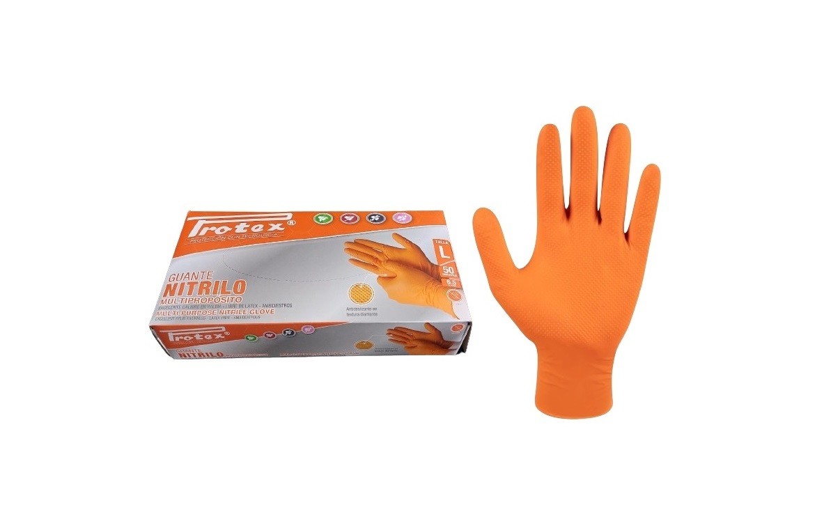 Guante nitrilo multiproposito naranja protex talla s x 100 und