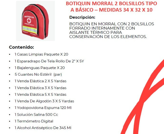 Botiquin Tipo A Basico - Morral Brigadista con insumos