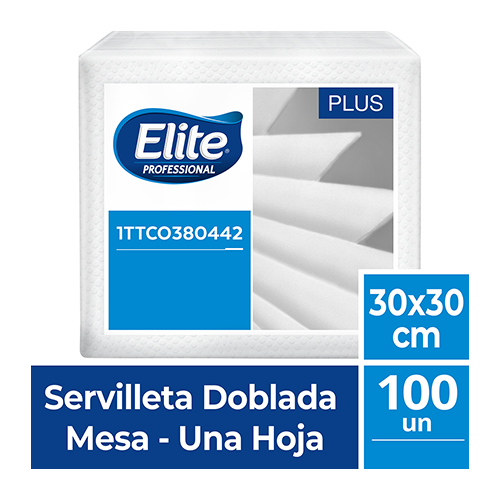 Servilleta Elite Blanca Doblada - 30x30 cm por 100 Unidades